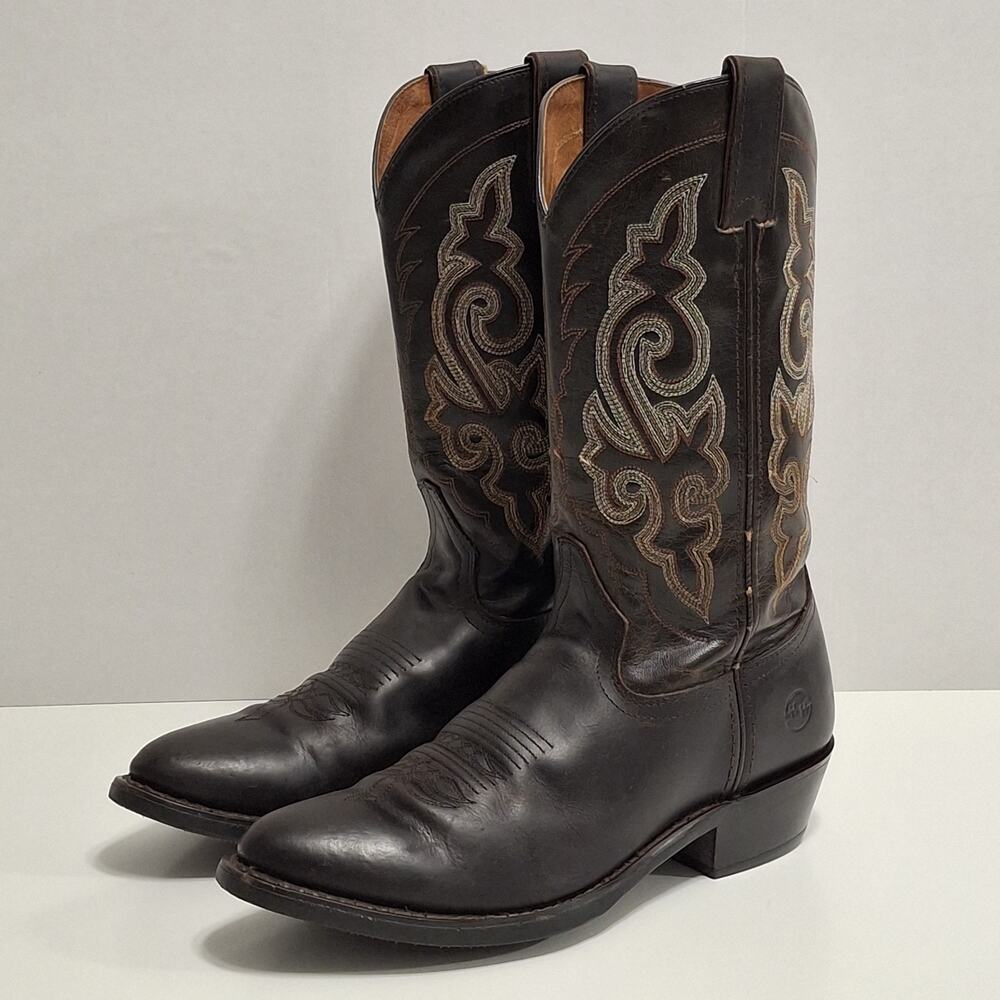 Double H Brown Leather Western Cowboy Riding Ranch Biker Boots Mens Sz 7.5D